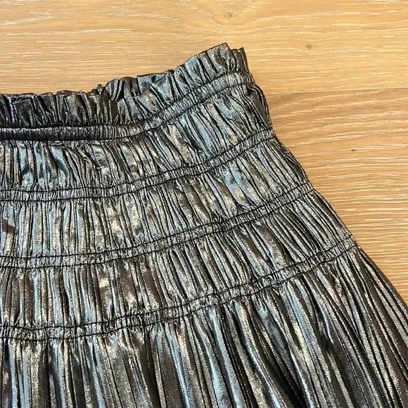 Current Air Anthropologie Metallic Silver Pleated Tiered Skirt Ruffles Small NYE - Picture 6 of 12